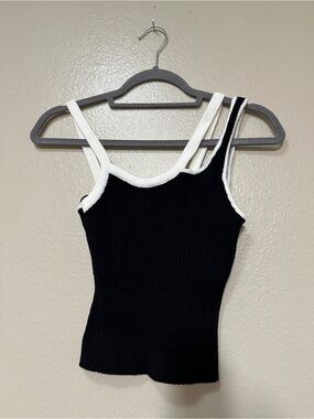 Women’s Black Ribbed Tank with White Contrast Trim